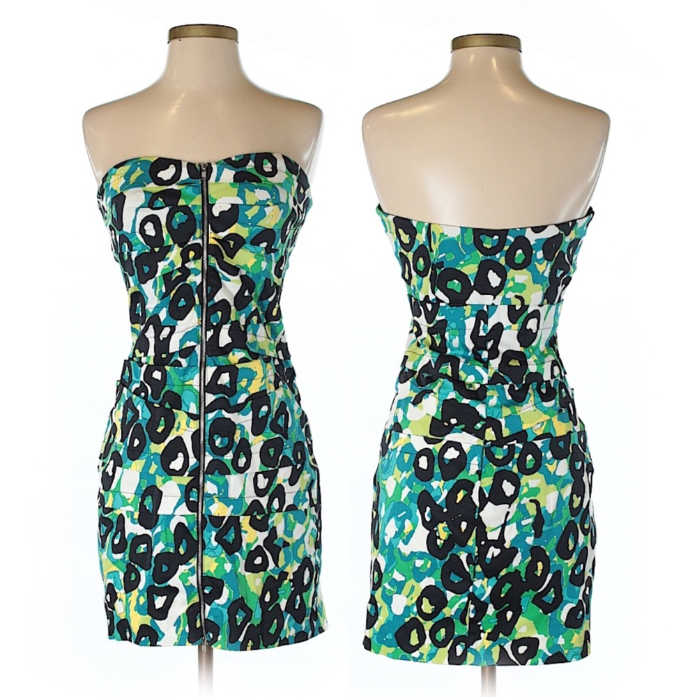 Rubber Ducky peacock watercolor strapless Spring Minidress Front Zipper fits XS
